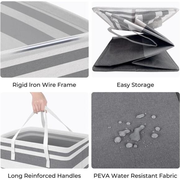 Large Laundry Baskets 2 Pack Waterproof Freestanding Collapsible Clothes Hamper - Picture 4 of 7